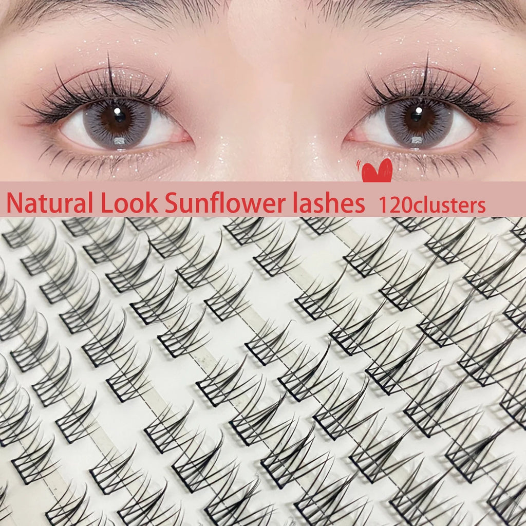 Natural Look Brown Eyelash Clusters 10 Rows 120 Clusters Sunflower Individual Lashes Ultra-light Wispy False Eyelash For Makeup