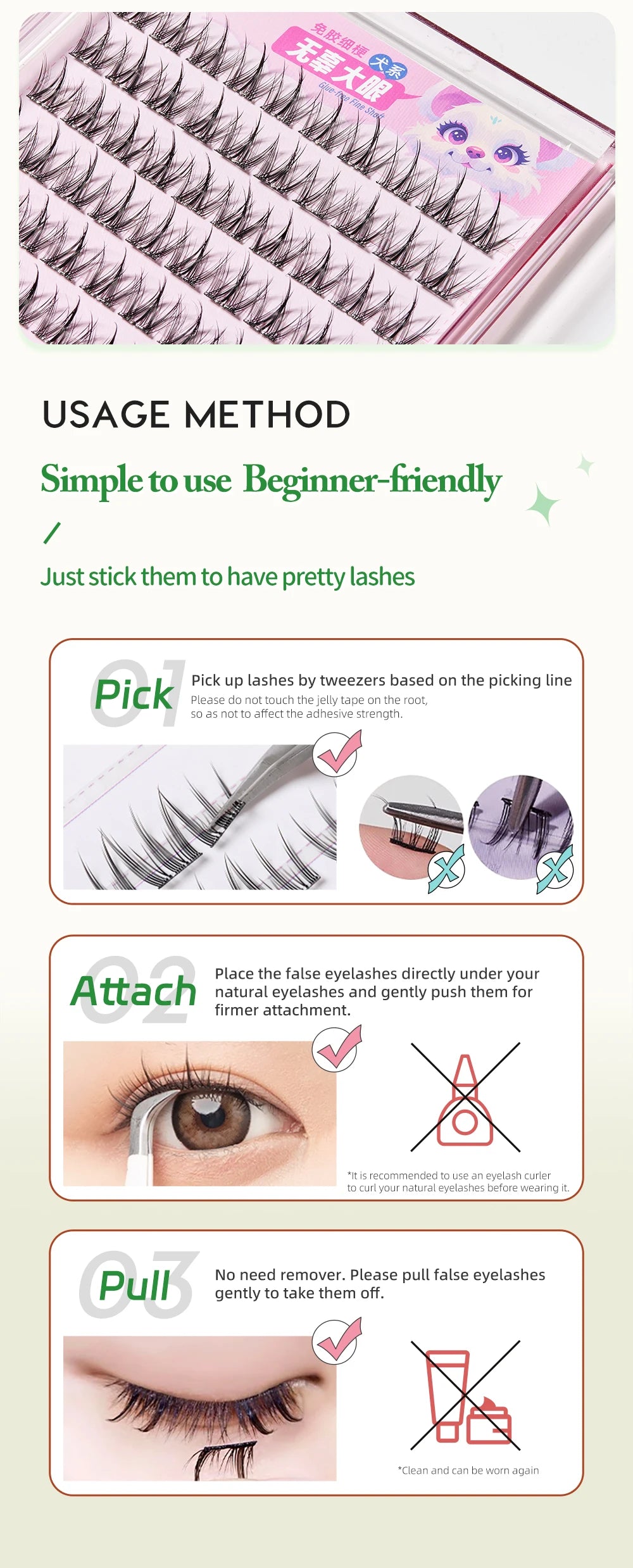 Yelix DIY Clusters Eyelash Self-adhesive Glue Free False Eyelashes Natural Soft Lashes Customized Private Label Custom Logo