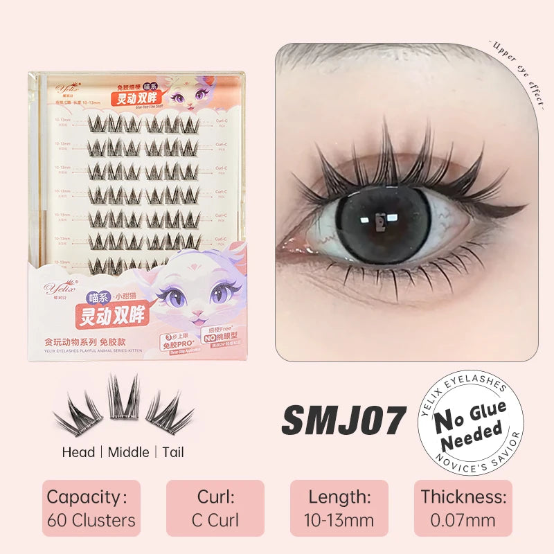 Yelix DIY Clusters Eyelash Self-adhesive Glue Free False Eyelashes Natural Soft Lashes Customized Private Label Custom Logo