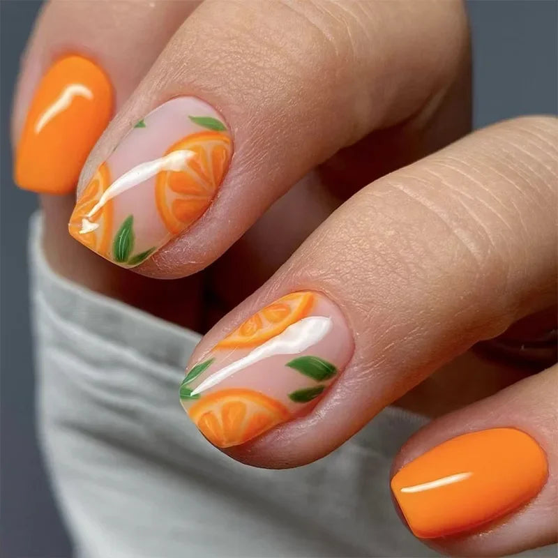 24Pcs Short Almond Press-On Nails Pink Floral French Tip Glossy&Elegant Full Cover Fake Nails for Women&Girls Spring,Daily Wear