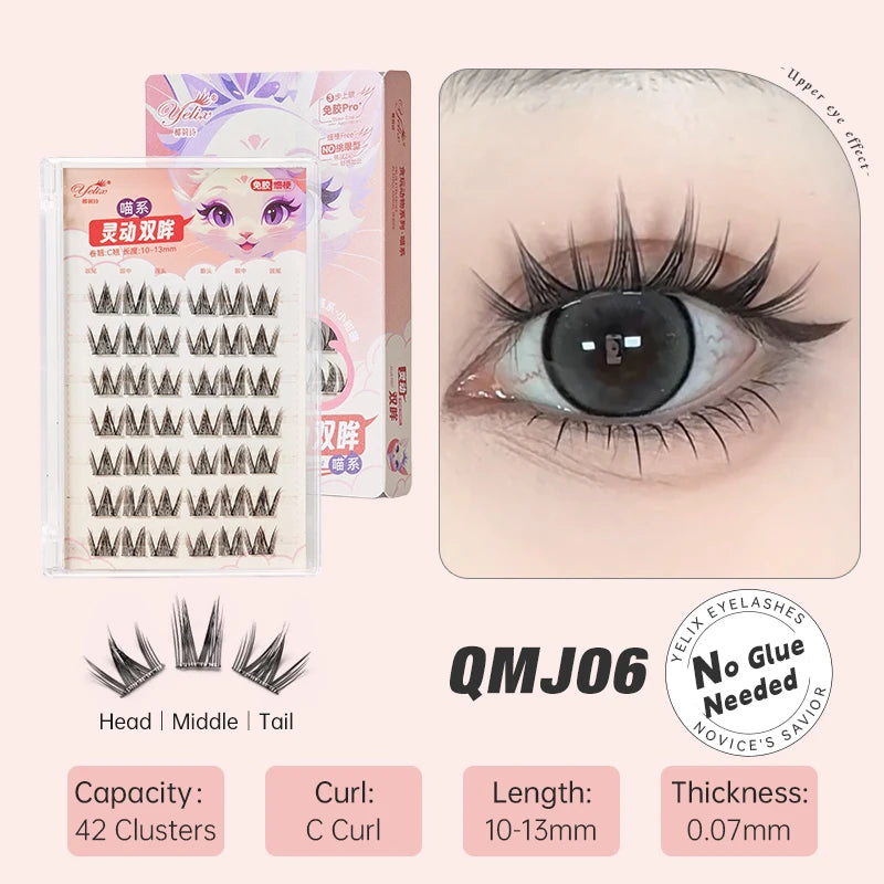 Yelix DIY Clusters Eyelash Self-adhesive Glue Free False Eyelashes Natural Soft Lashes Customized Private Label Custom Logo