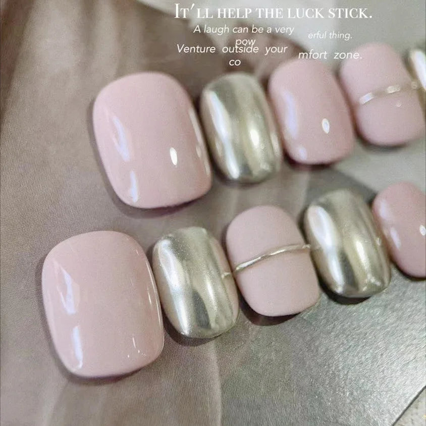 10Pcs Pure Color Handmade Short False Nail with Glue Press On Nails Full Cover French Round Head Manicure Wearable Nail Tips Art