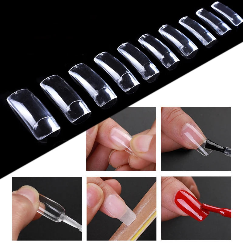 Set of 500 Natural Clear Full Cover False Nails and French Half Tips for Nail Art Manicure 10 Sizes