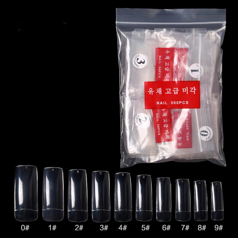 Set of 500 Natural Clear Full Cover False Nails and French Half Tips for Nail Art Manicure 10 Sizes