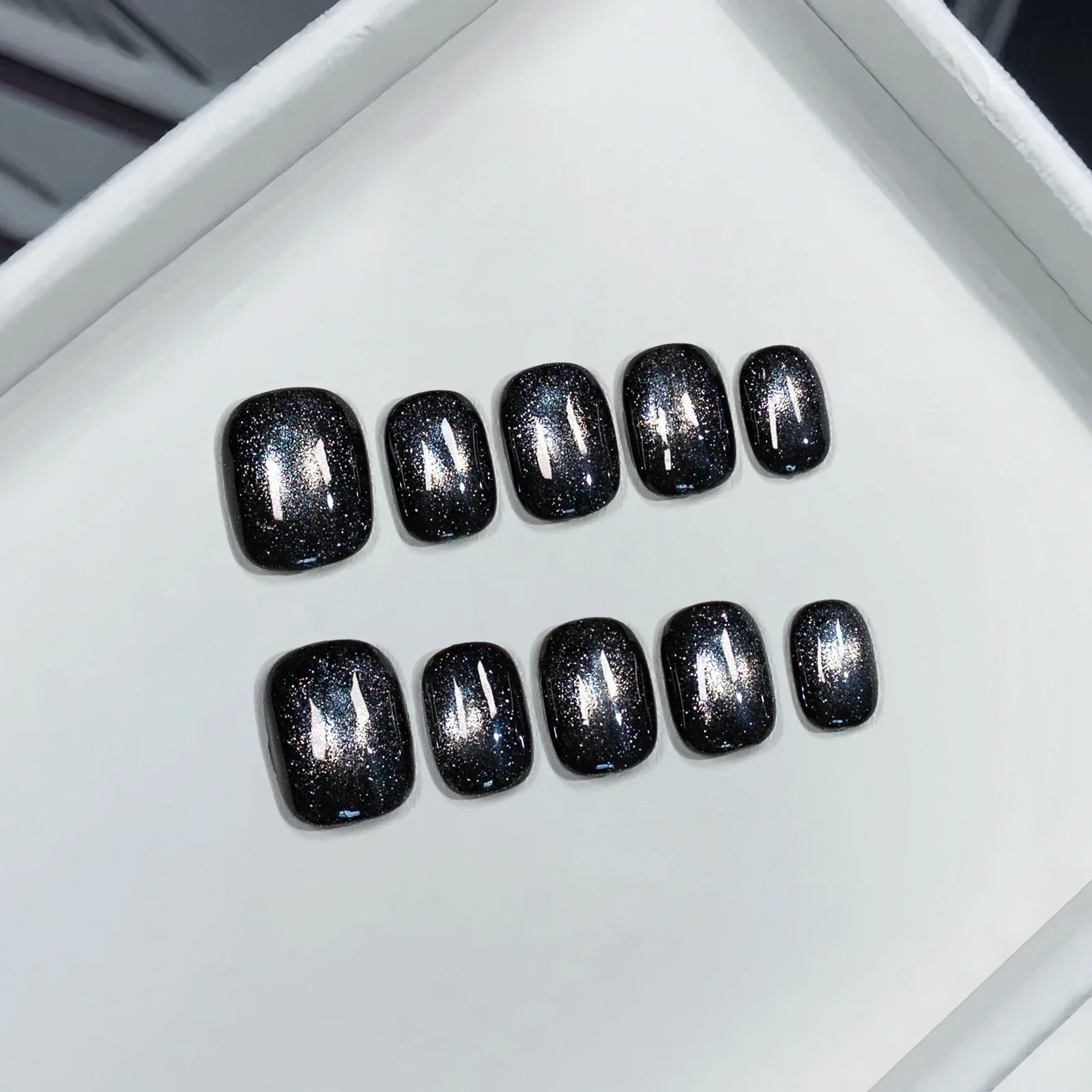 10Pcs Pure Color Handmade Short False Nail with Glue Press On Nails Full Cover French Round Head Manicure Wearable Nail Tips Art