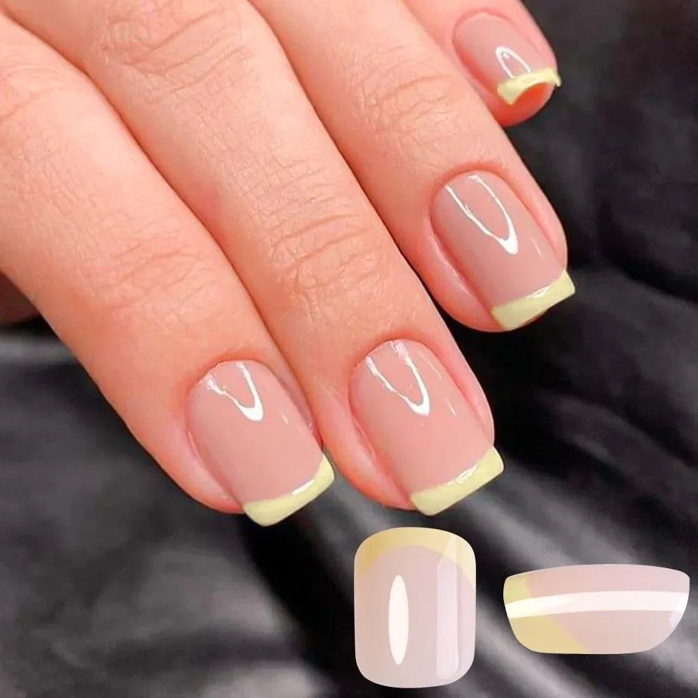 240PCS Candy Color French Short Square False Nails Pink/Green/Purple Full Cover Macarons Press On Nails DIY Artificial Manicure