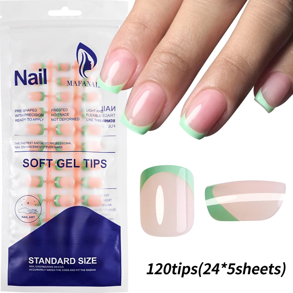 240PCS Candy Color French Short Square False Nails Pink/Green/Purple Full Cover Macarons Press On Nails DIY Artificial Manicure