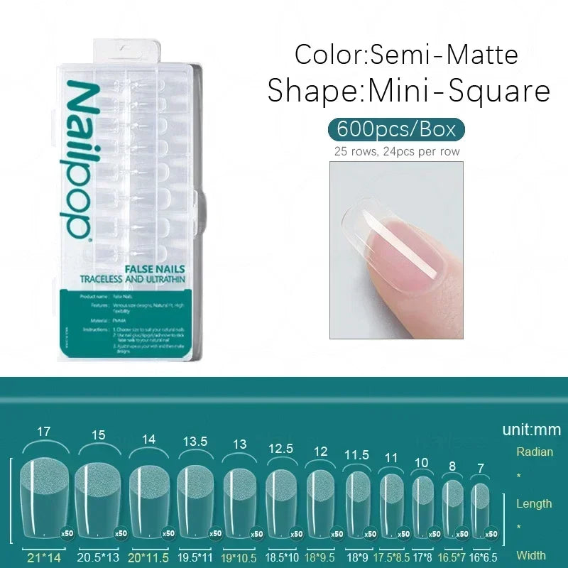 Nailpop 600pcs PRO Fake Nails Full Cover False Nail Tips Acrylic Nail Capsules Professional Material Finger Soak Off Gel Tips