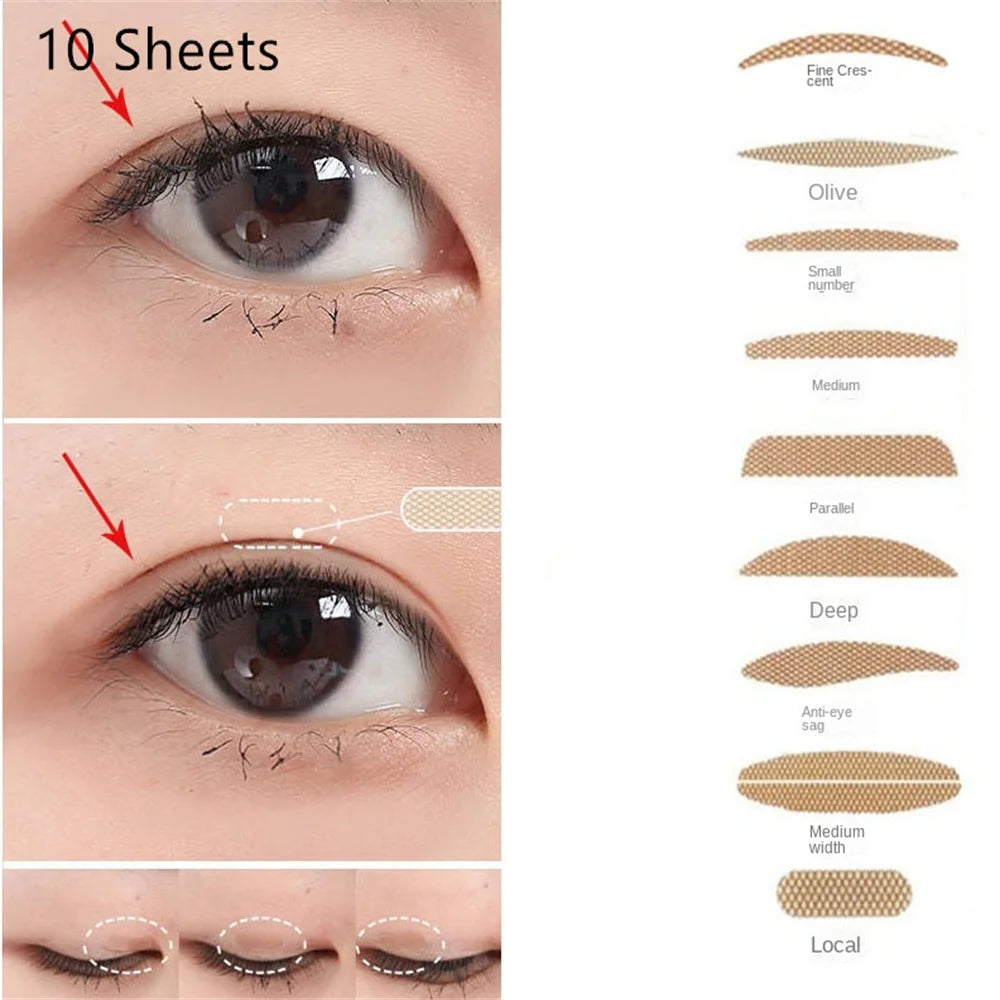 10sheet Gauze Lace Mesh Invisible Double Eyelid Sticker Waterproof Transparent Natural Self-adhesive Eyelid Tape Eye Makeup Tool