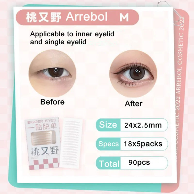 Arrebol Invisible Eyelid Tape Sticker Double Fold Eyelid Paste Beige Stripe Self-adhesive Natural Bigger Eyes