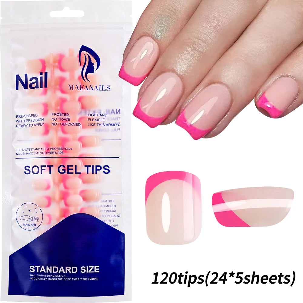 240PCS Candy Color French Short Square False Nails Pink/Green/Purple Full Cover Macarons Press On Nails DIY Artificial Manicure