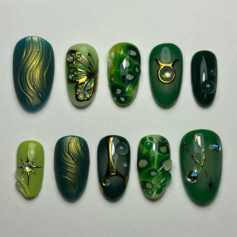 24Pcs False Nails Spicy Girl Silver Bow with Diamond Fake Nails with Glue Almond Press on Nails Black Cool Y2k Almond Nail Set