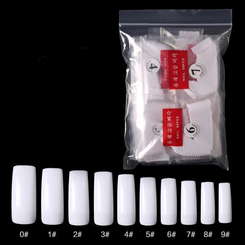 Set of 500 Natural Clear Full Cover False Nails and French Half Tips for Nail Art Manicure 10 Sizes