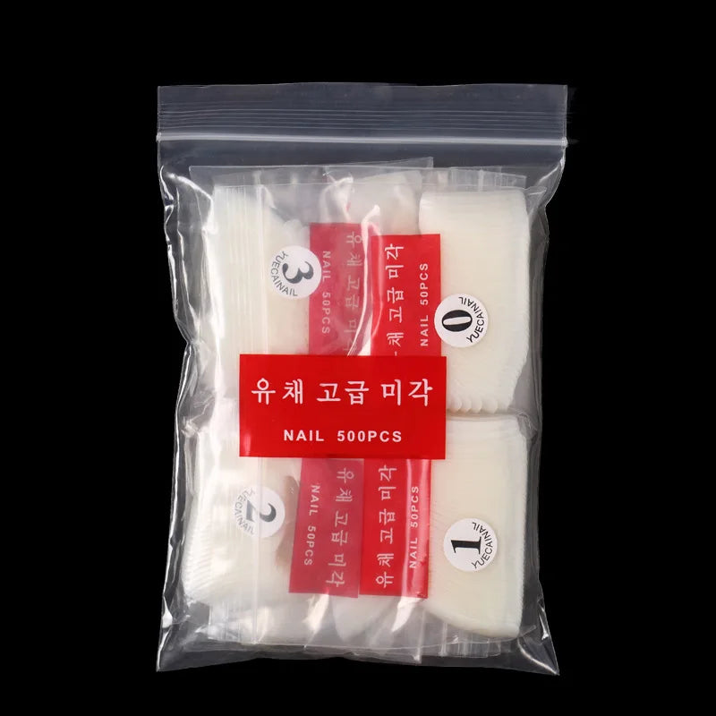Set of 500 Natural Clear Full Cover False Nails and French Half Tips for Nail Art Manicure 10 Sizes