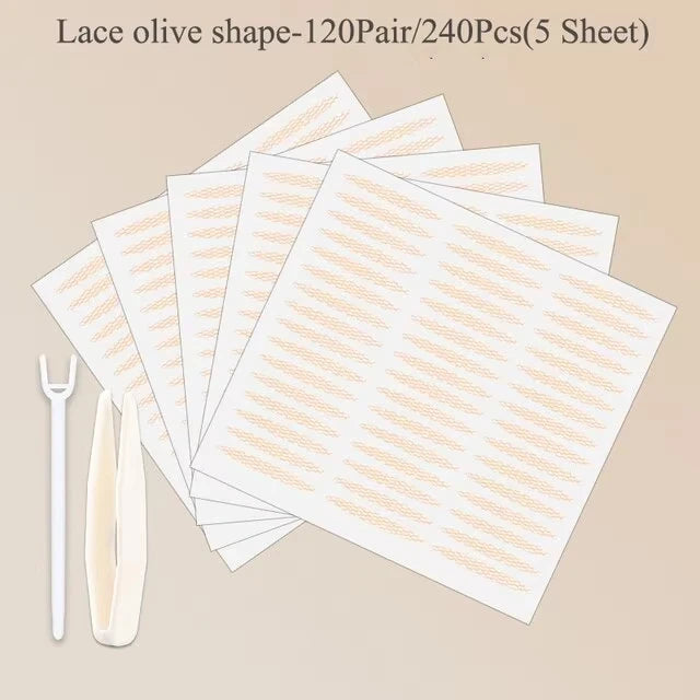 240pcs Invisible Double Fold Eyelid Tape Sticker Lace Nature Clear Beige Stripe Self-adhesive Natural Eye Makeup With Tools