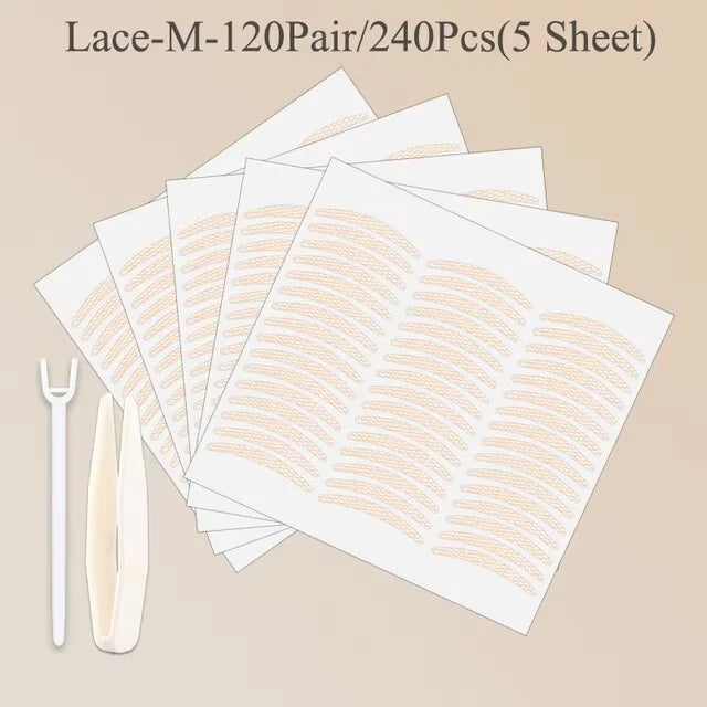 240pcs Invisible Double Fold Eyelid Tape Sticker Lace Nature Clear Beige Stripe Self-adhesive Natural Eye Makeup With Tools