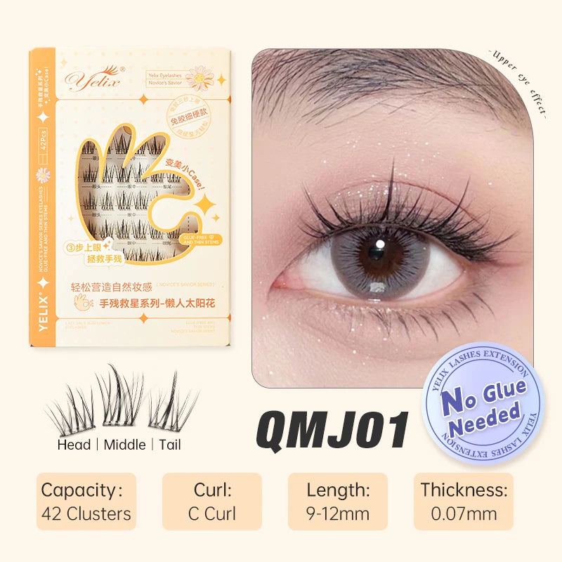 Yelix DIY Clusters Eyelash Self-adhesive Glue Free False Eyelashes Natural Soft Lashes Customized Private Label Custom Logo