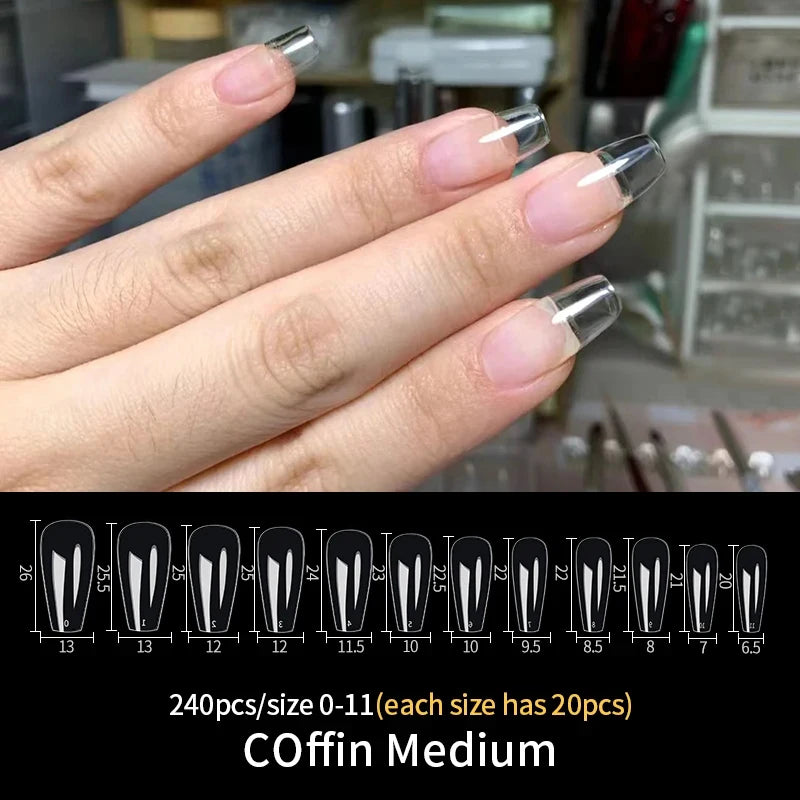 Fake Nail Press on Tips for Nails Extension Full False Acrylic Finger Short Artificial American Capsules Long Soft Gel Almond