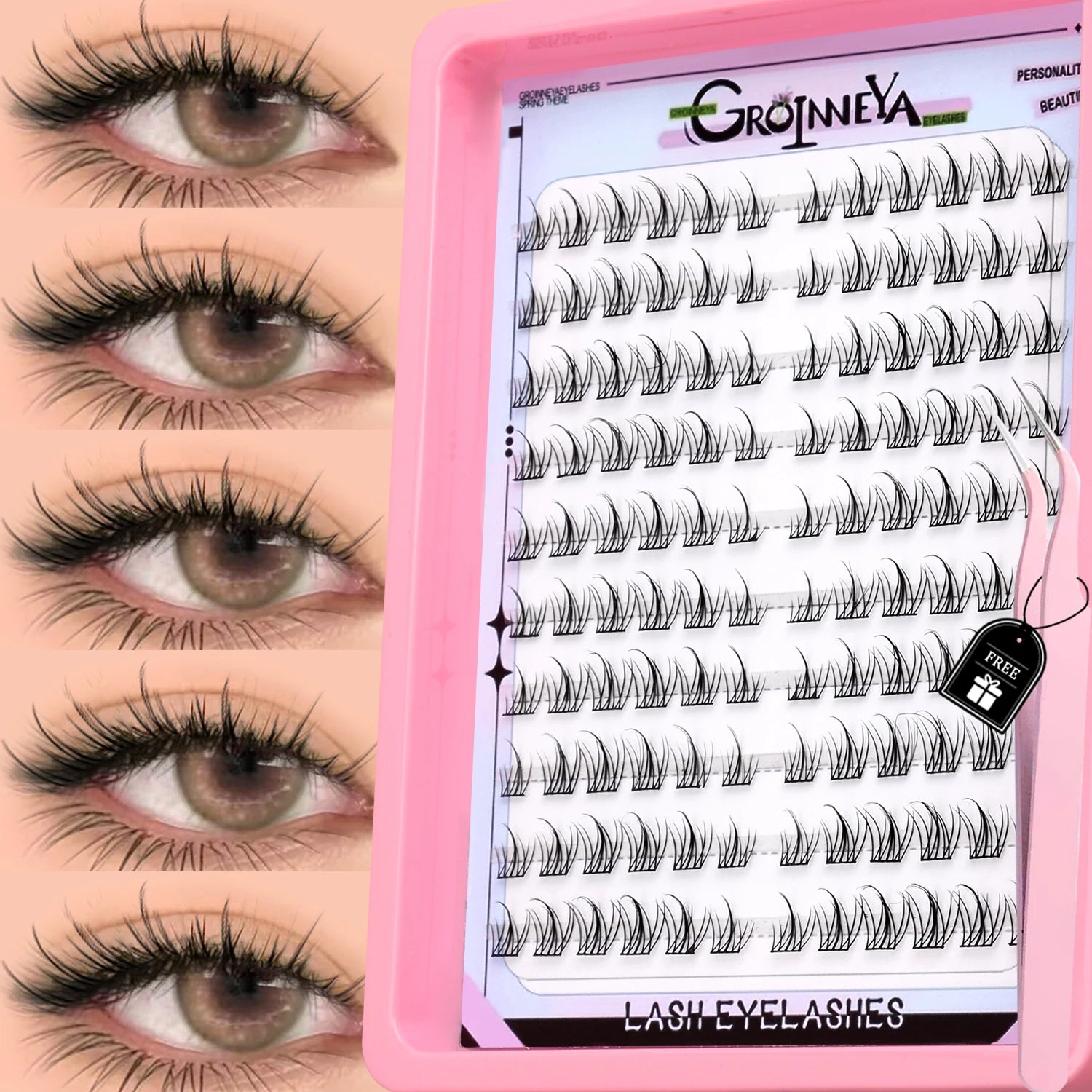 GROINNEYA Natural Cluster Lashes Manga Lashes Soft Cross Wispy Individual Cluster Eyelashes Extension Makeup