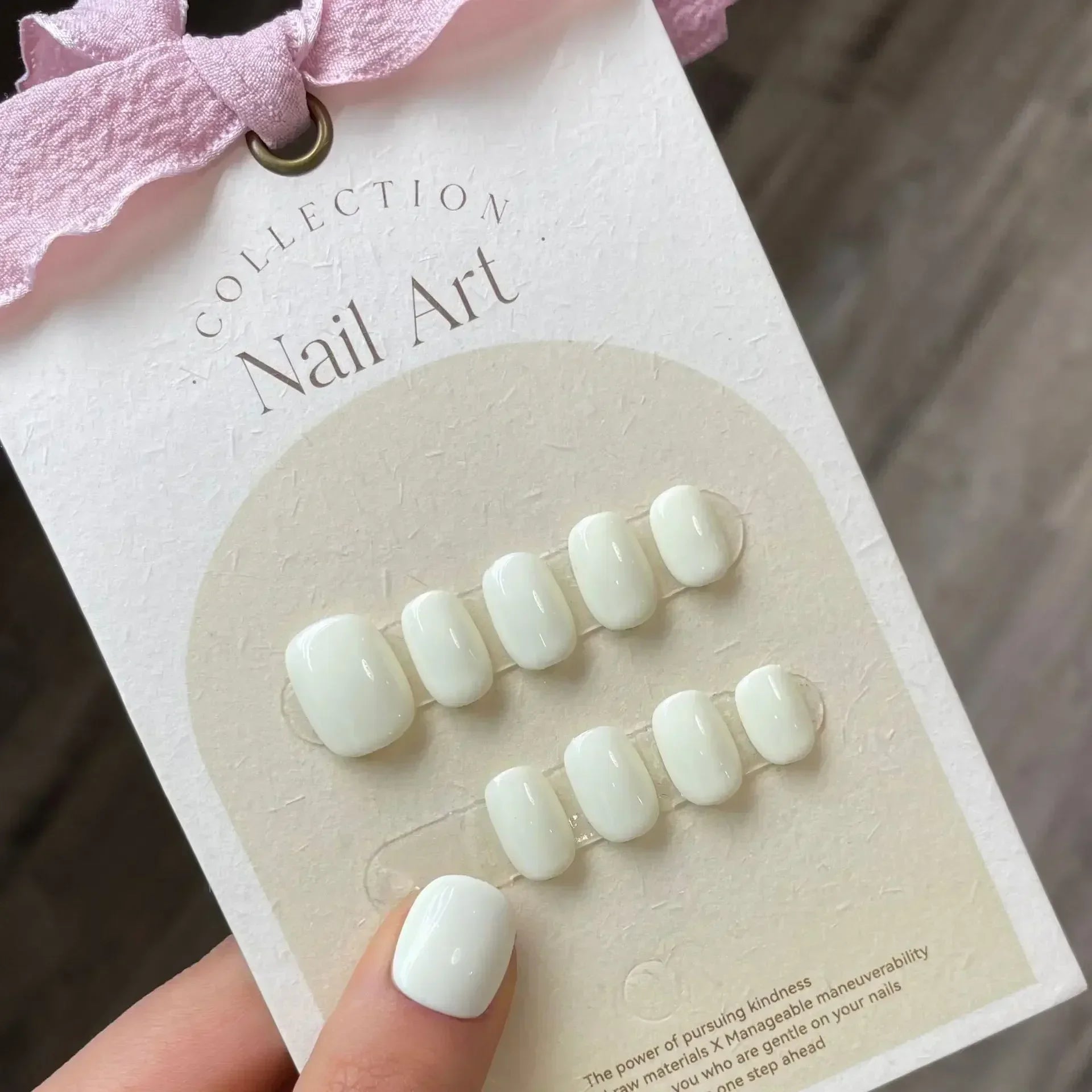 10Pcs Pure Color Handmade Short False Nail with Glue Press On Nails Full Cover French Round Head Manicure Wearable Nail Tips Art