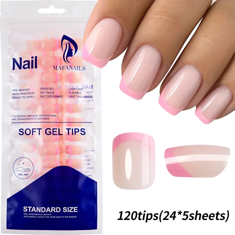 240PCS Candy Color French Short Square False Nails Pink/Green/Purple Full Cover Macarons Press On Nails DIY Artificial Manicure