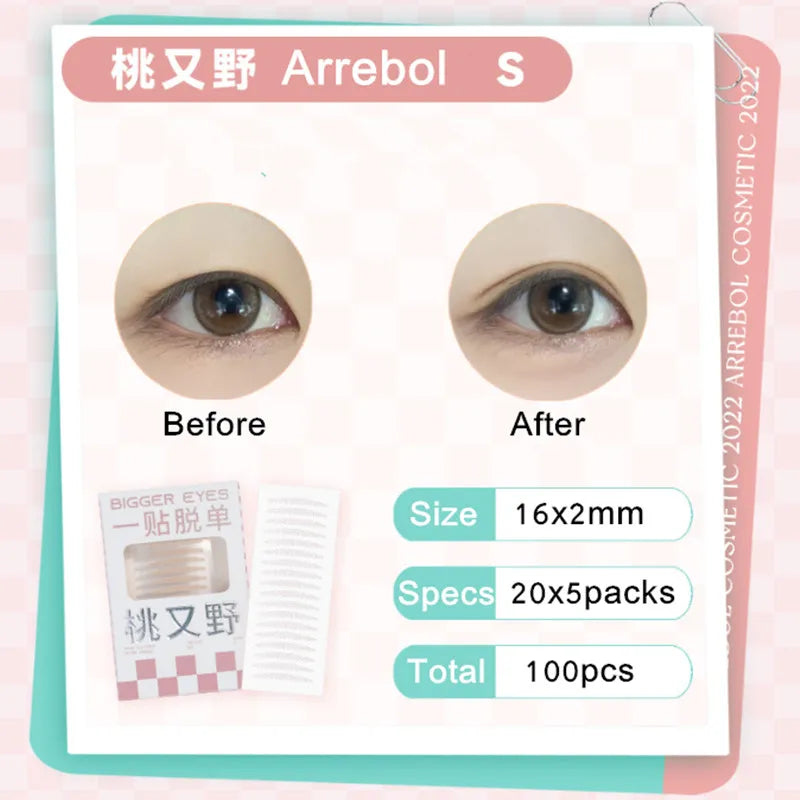 Arrebol Invisible Eyelid Tape Sticker Double Fold Eyelid Paste Beige Stripe Self-adhesive Natural Bigger Eyes