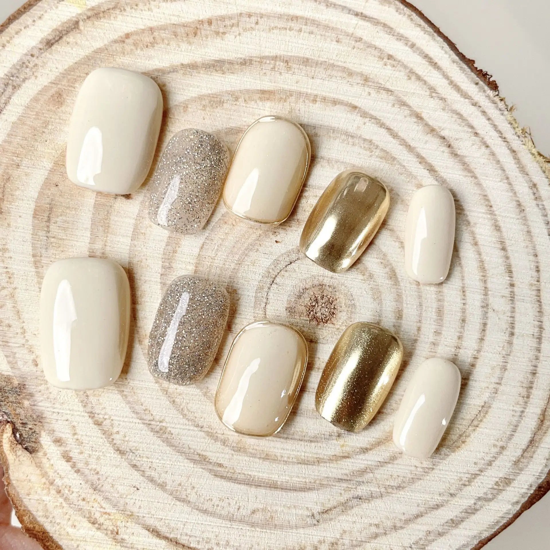 10Pcs Pure Color Handmade Short False Nail with Glue Press On Nails Full Cover French Round Head Manicure Wearable Nail Tips Art