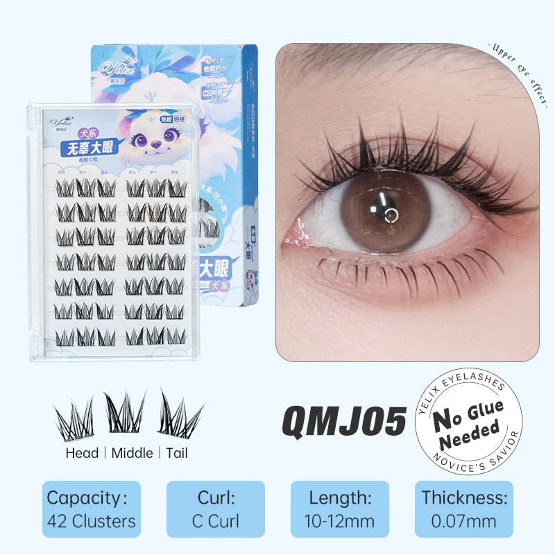 Yelix DIY Clusters Eyelash Self-adhesive Glue Free False Eyelashes Natural Soft Lashes Customized Private Label Custom Logo