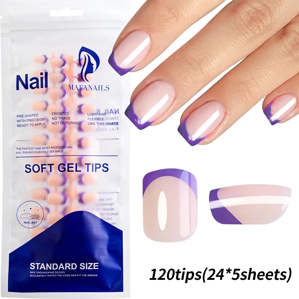 240PCS Candy Color French Short Square False Nails Pink/Green/Purple Full Cover Macarons Press On Nails DIY Artificial Manicure