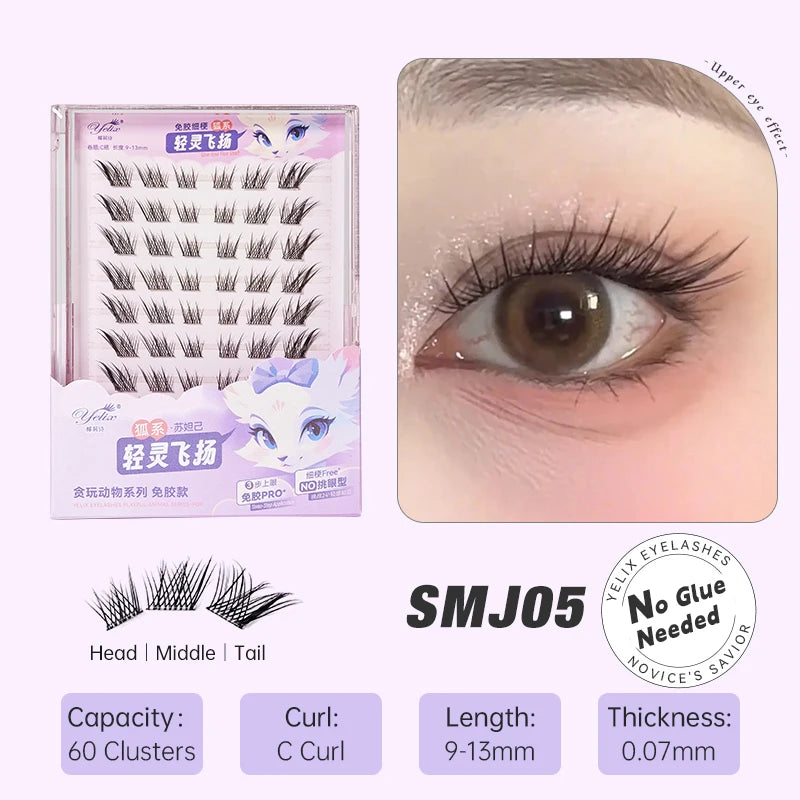 Yelix DIY Clusters Eyelash Self-adhesive Glue Free False Eyelashes Natural Soft Lashes Customized Private Label Custom Logo