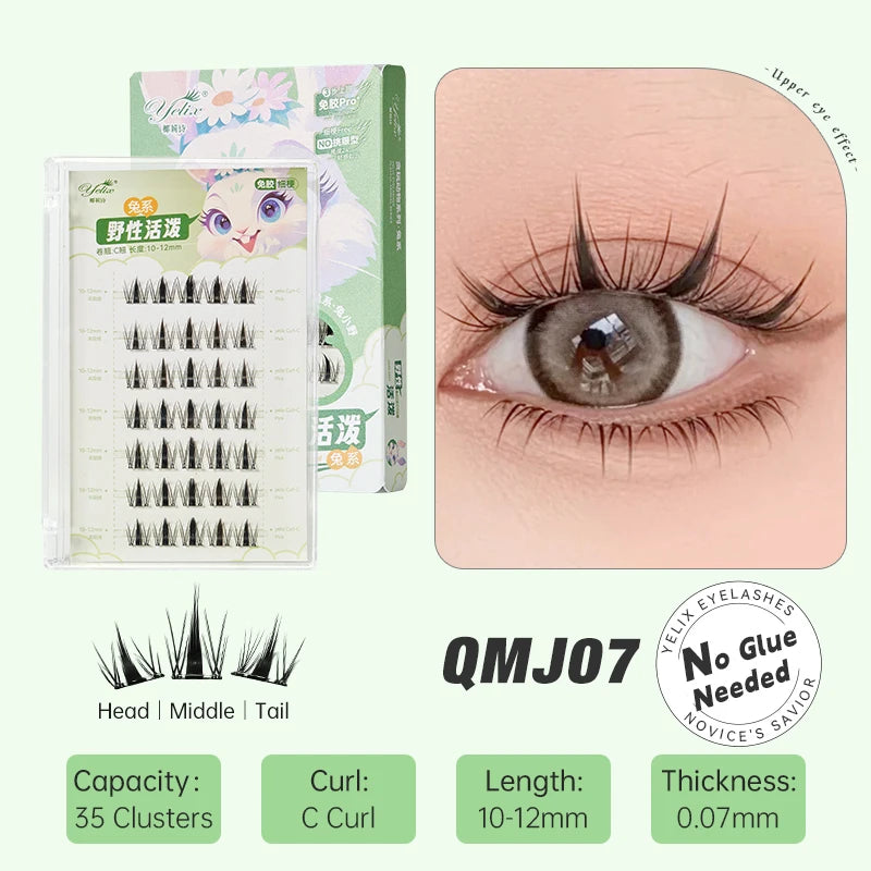 Yelix DIY Clusters Eyelash Self-adhesive Glue Free False Eyelashes Natural Soft Lashes Customized Private Label Custom Logo