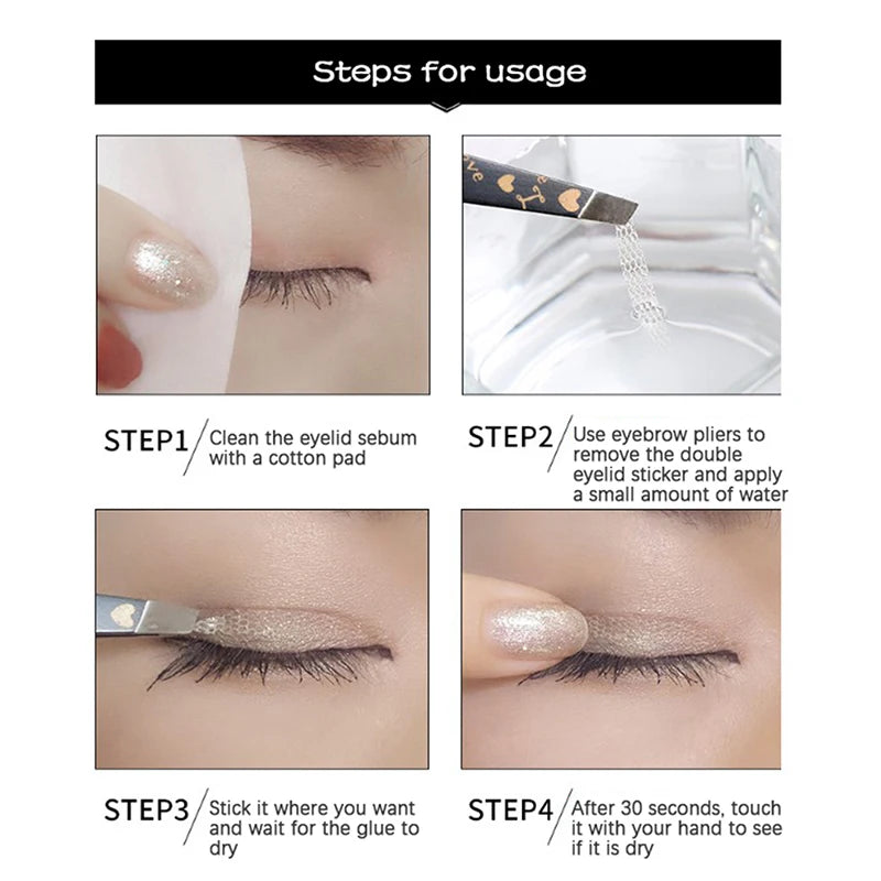360pcs Transparent Grey Beige Big Eyes Invisible Lace Mesh Fiber Beauty Eye Patch Eyelid Double Eyelid Tape Sticker Makeup Tools