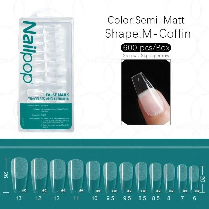 Nailpop 600pcs PRO Fake Nails Full Cover False Nail Tips Acrylic Nail Capsules Professional Material Finger Soak Off Gel Tips