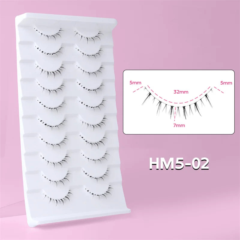 10Pairs Bottom Eyelashes Manga Lower Lashes Clear Band Wispy Small Flame Under Eye Lashes Korean Makeup Cosplay Tools
