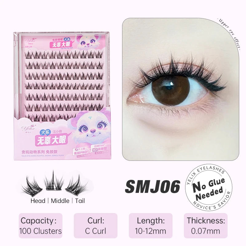 Yelix DIY Clusters Eyelash Self-adhesive Glue Free False Eyelashes Natural Soft Lashes Customized Private Label Custom Logo
