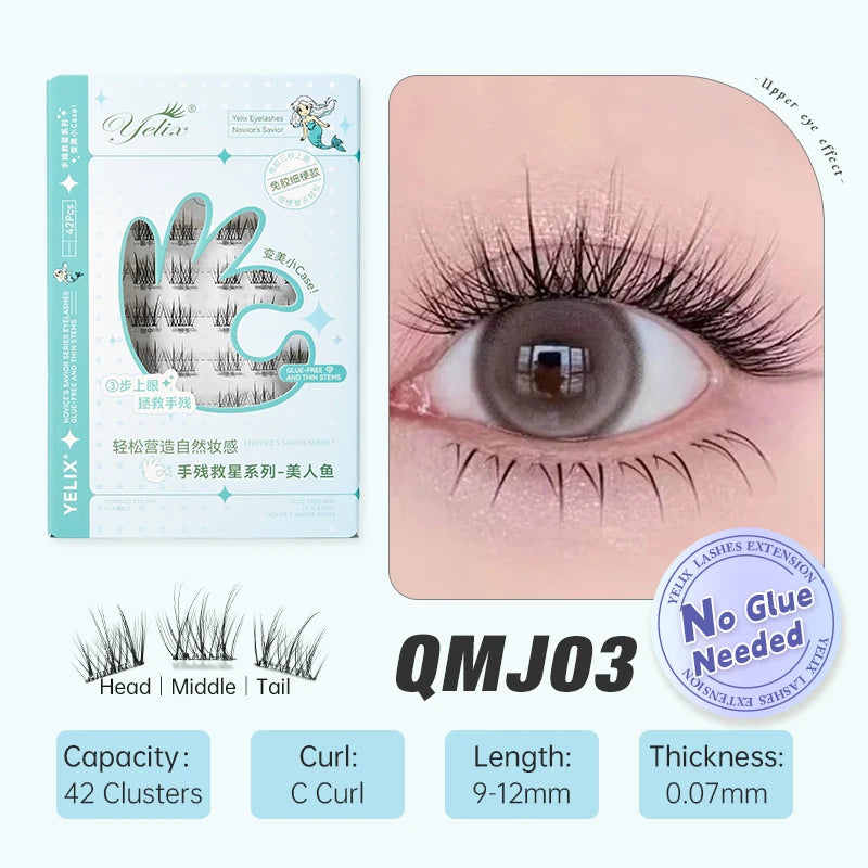 Yelix DIY Clusters Eyelash Self-adhesive Glue Free False Eyelashes Natural Soft Lashes Customized Private Label Custom Logo