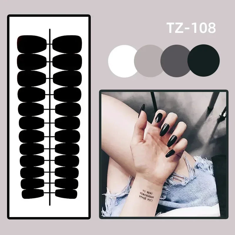 24Pcs 3D Green Ripple Design False Nails Cat's Eye French Almond Fake Nail Tips Leaves Pattern Removable Oval Press on Nails