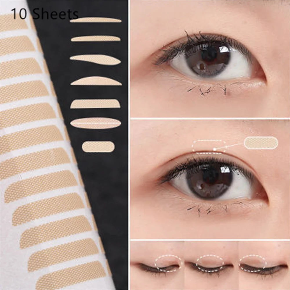10sheet Gauze Lace Mesh Invisible Double Eyelid Sticker Waterproof Transparent Natural Self-adhesive Eyelid Tape Eye Makeup Tool