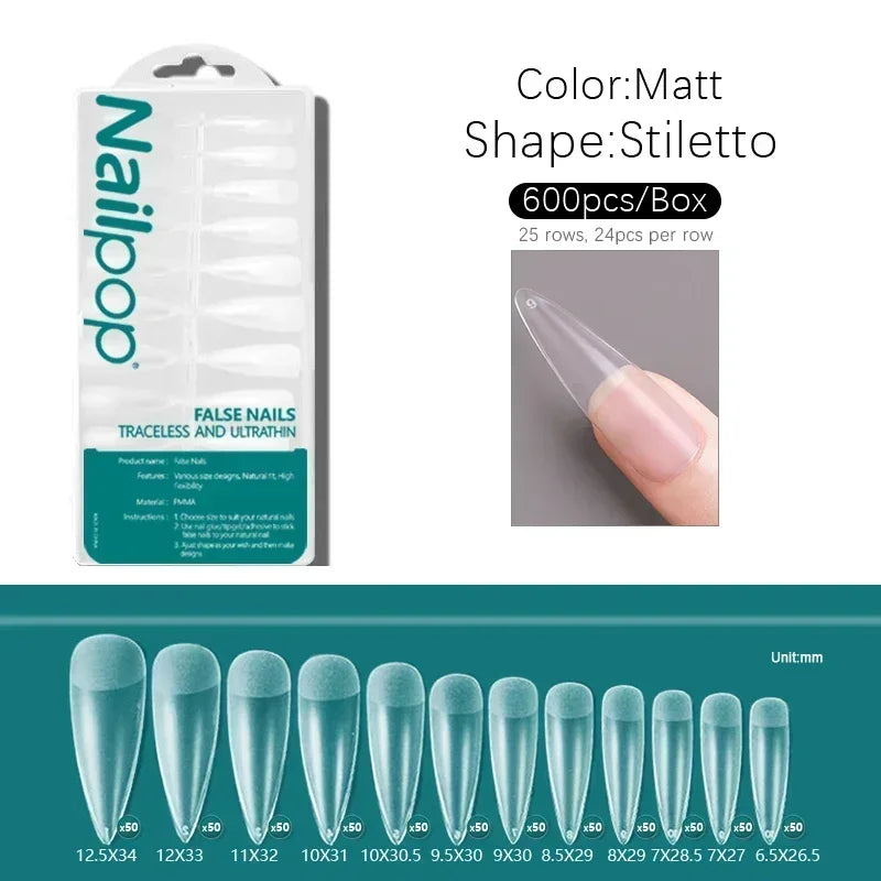 Nailpop 600pcs PRO Fake Nails Full Cover False Nail Tips Acrylic Nail Capsules Professional Material Finger Soak Off Gel Tips