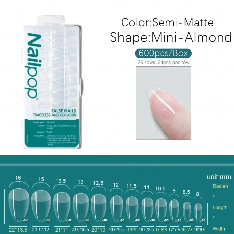 Nailpop 600pcs PRO Fake Nails Full Cover False Nail Tips Acrylic Nail Capsules Professional Material Finger Soak Off Gel Tips