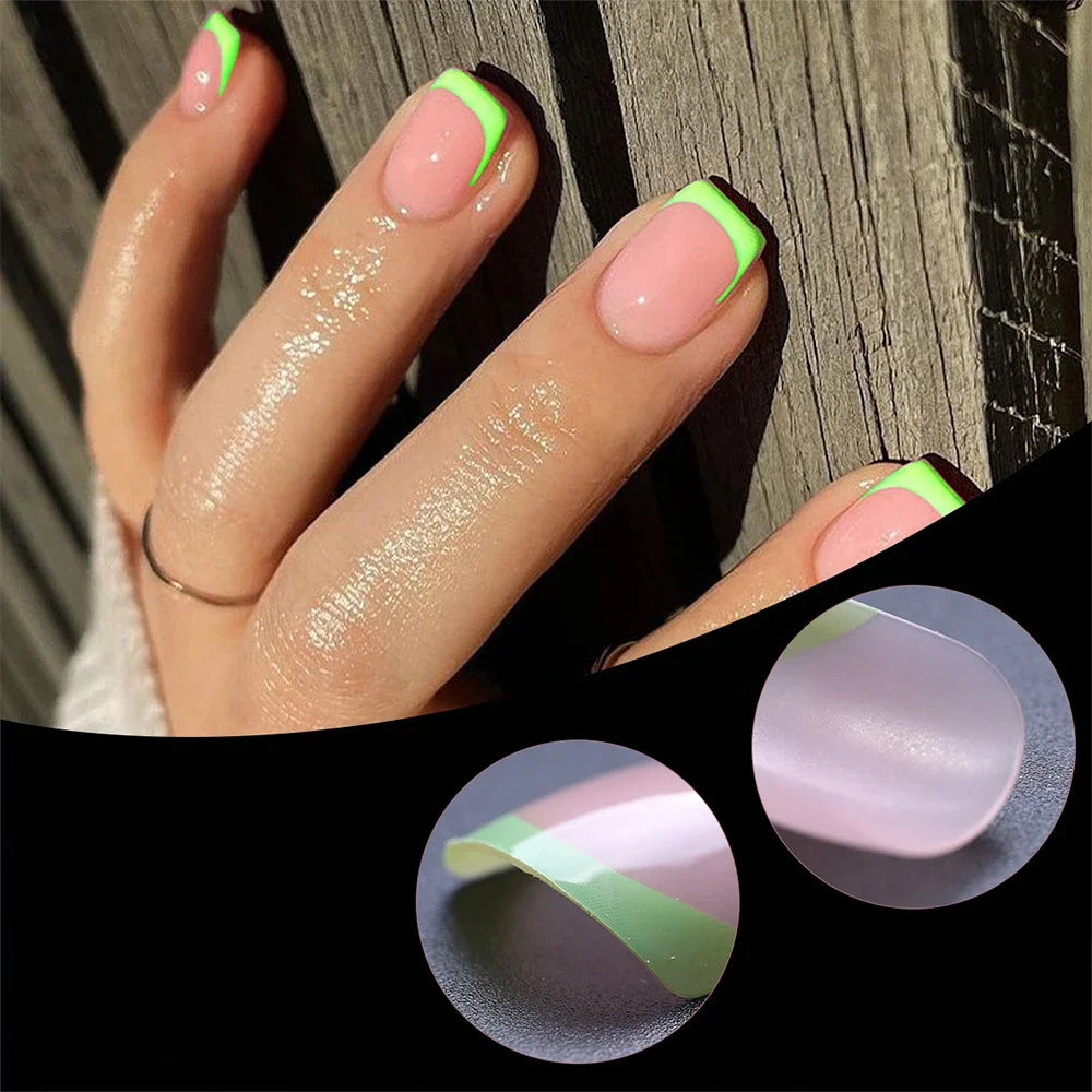 240PCS Candy Color French Short Square False Nails Pink/Green/Purple Full Cover Macarons Press On Nails DIY Artificial Manicure
