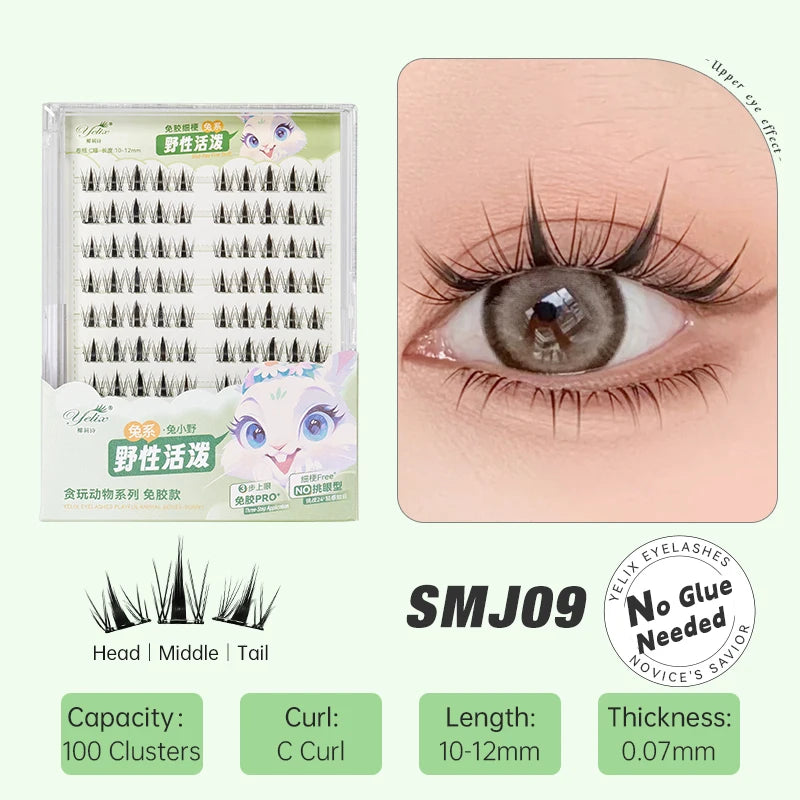 Yelix DIY Clusters Eyelash Self-adhesive Glue Free False Eyelashes Natural Soft Lashes Customized Private Label Custom Logo