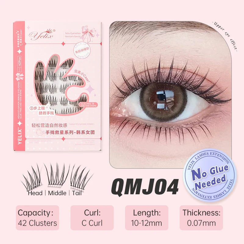 Yelix DIY Clusters Eyelash Self-adhesive Glue Free False Eyelashes Natural Soft Lashes Customized Private Label Custom Logo