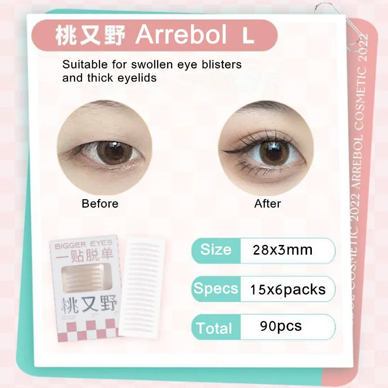Arrebol Invisible Eyelid Tape Sticker Double Fold Eyelid Paste Beige Stripe Self-adhesive Natural Bigger Eyes