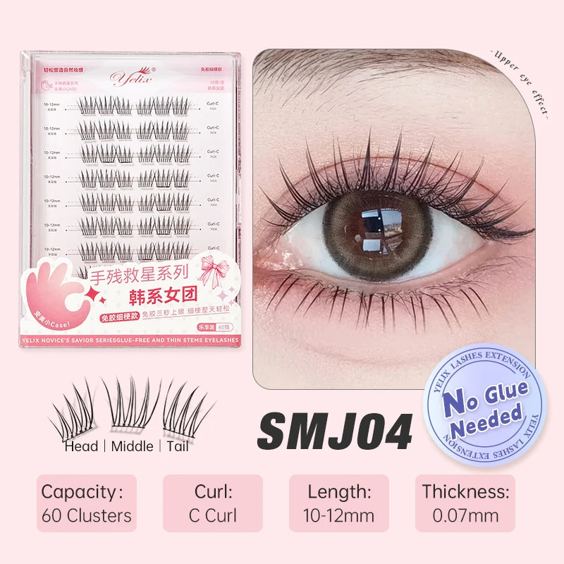 Yelix DIY Clusters Eyelash Self-adhesive Glue Free False Eyelashes Natural Soft Lashes Customized Private Label Custom Logo