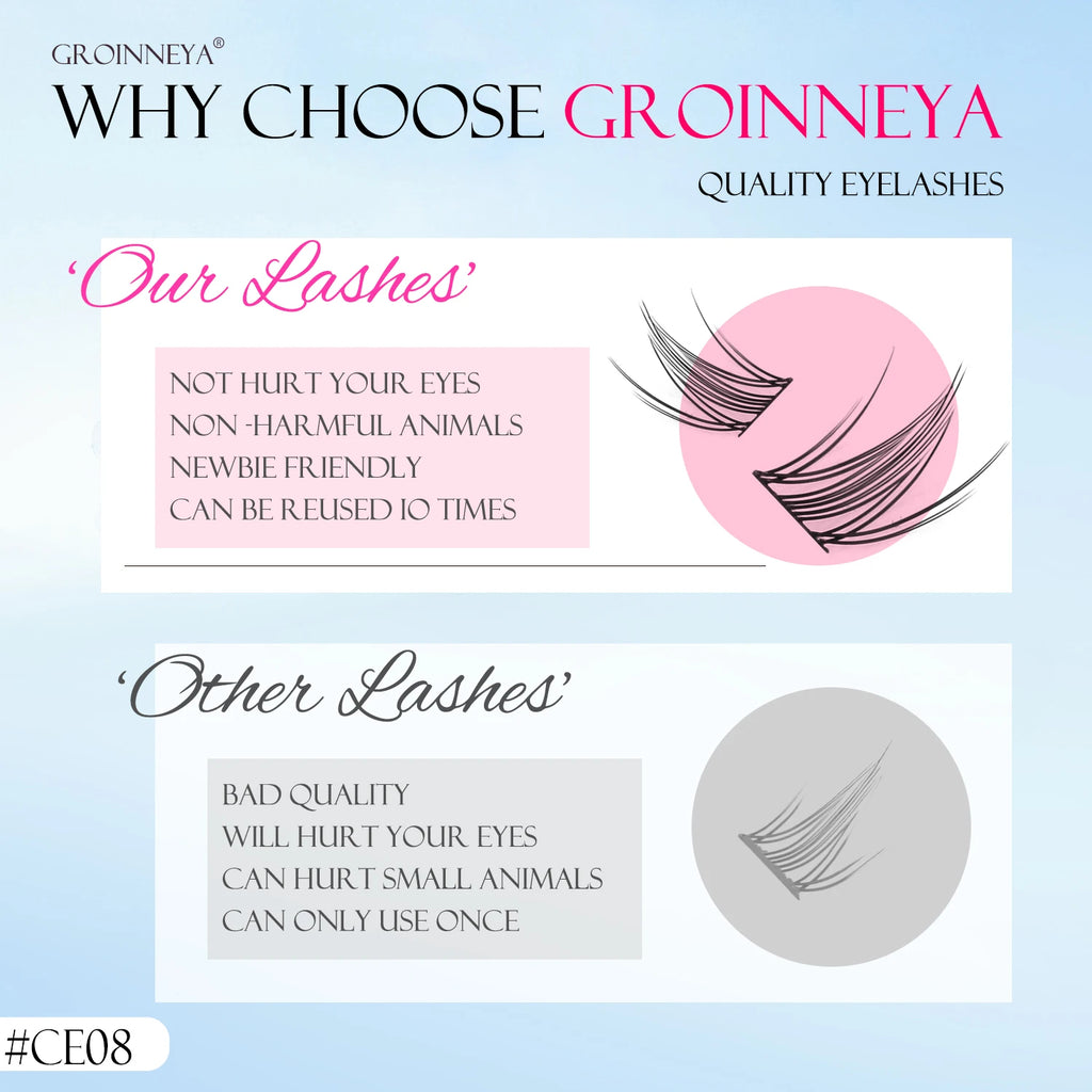 GROINNEYA Natural Cluster Lashes Manga Lashes Soft Cross Wispy Individual Cluster Eyelashes Extension Makeup