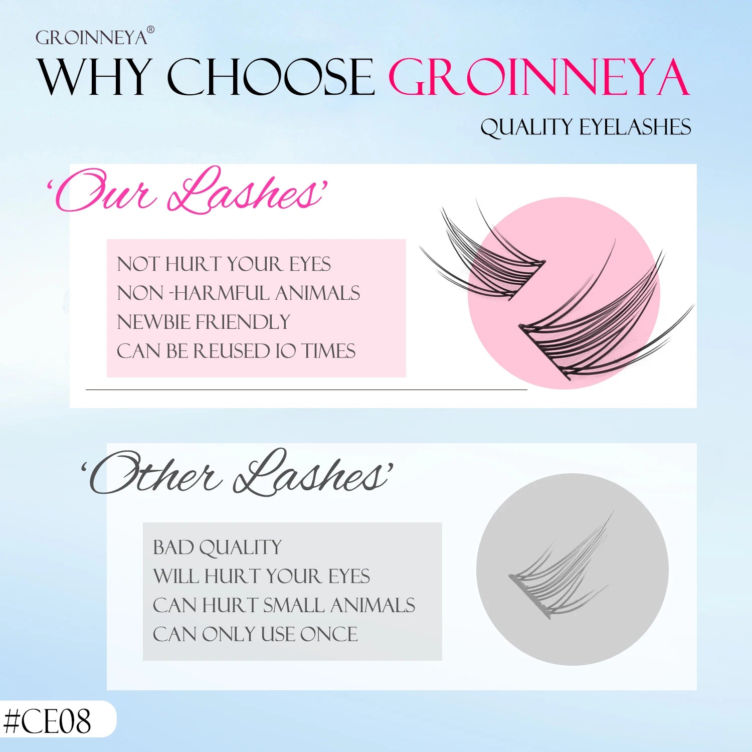GROINNEYA Natural Cluster Lashes Manga Lashes Soft Cross Wispy Individual Cluster Eyelashes Extension Makeup