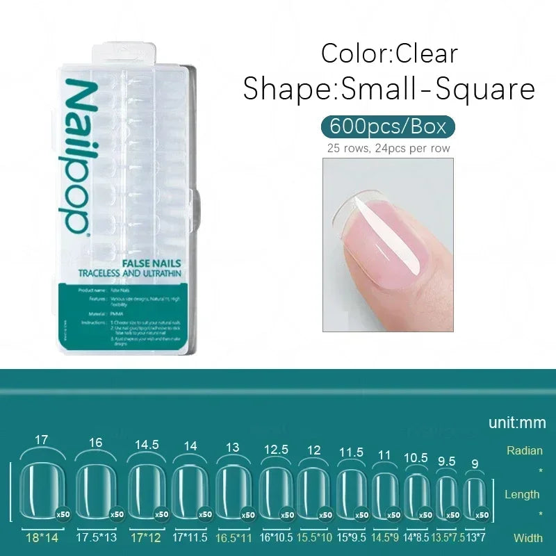Nailpop 600pcs PRO Fake Nails Full Cover False Nail Tips Acrylic Nail Capsules Professional Material Finger Soak Off Gel Tips