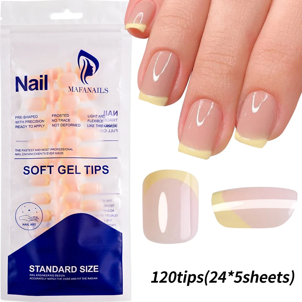 240PCS Candy Color French Short Square False Nails Pink/Green/Purple Full Cover Macarons Press On Nails DIY Artificial Manicure