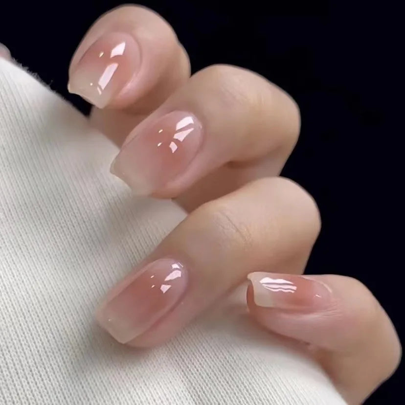 10Pcs Pure Color Handmade Short False Nail with Glue Press On Nails Full Cover French Round Head Manicure Wearable Nail Tips Art